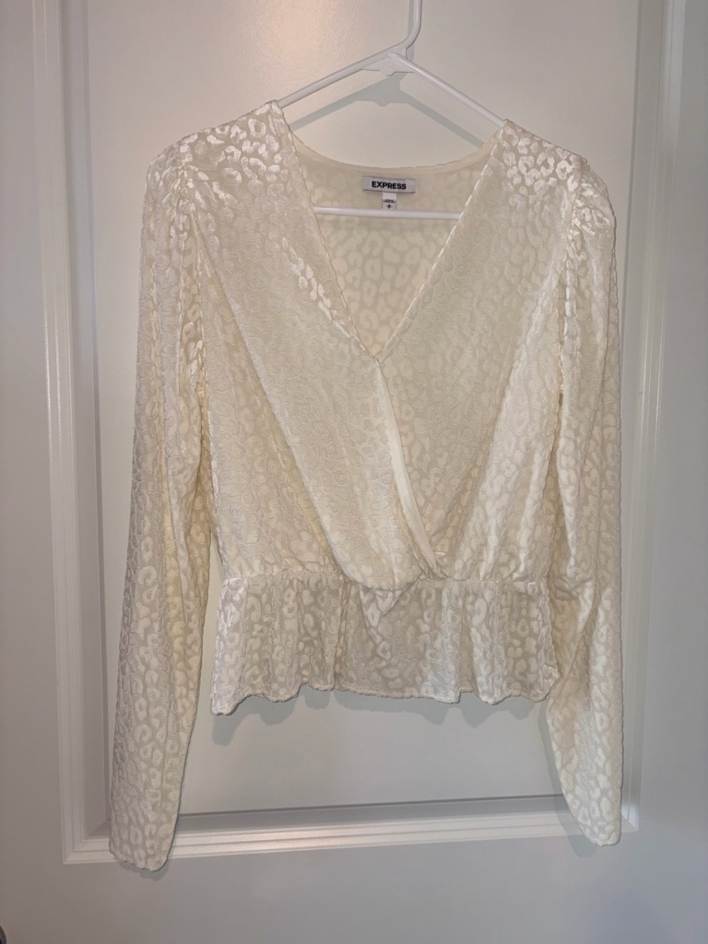 Express Cream Textured Wrap Peplum Blouse